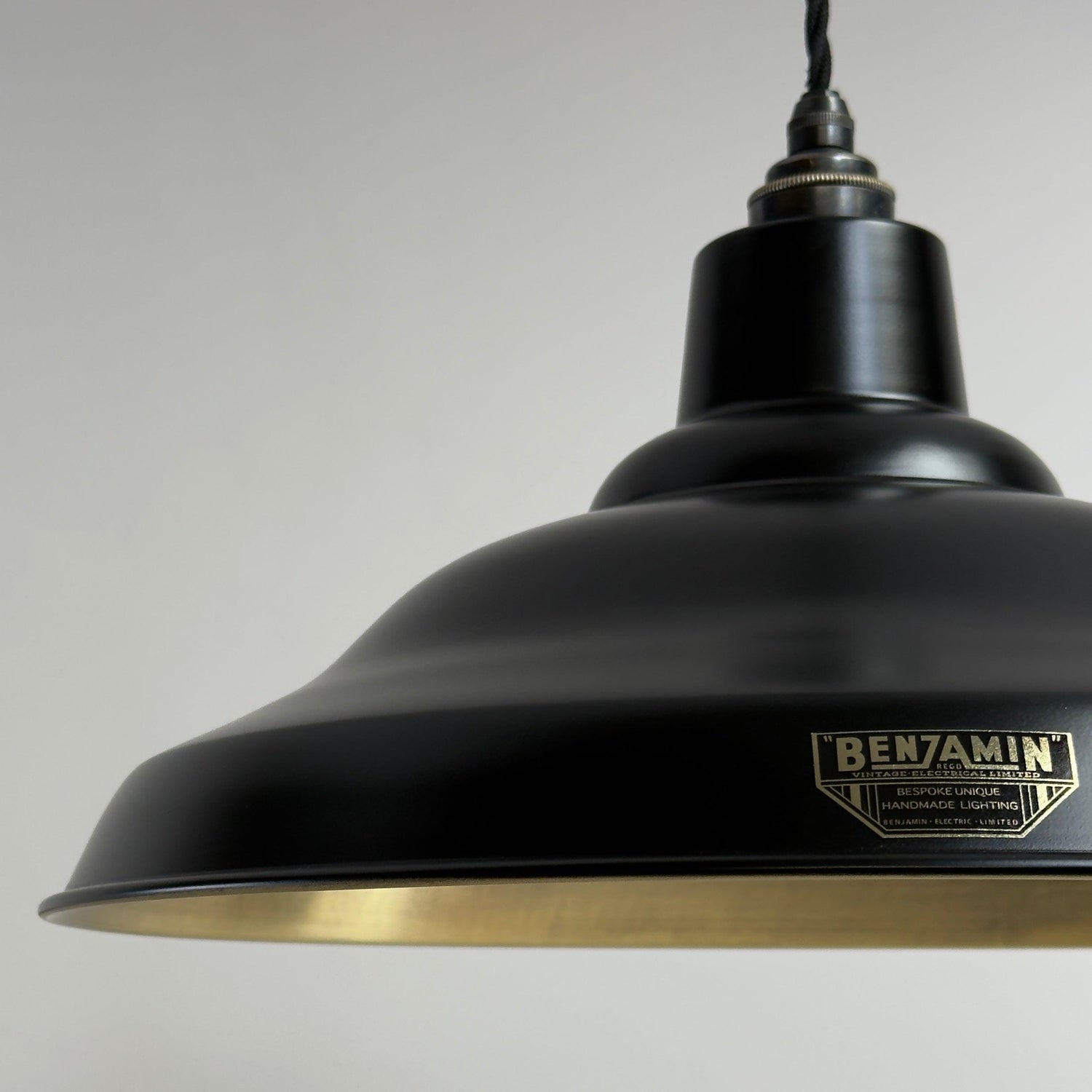 Bawsey - Matt Black & Antique Brass Lampshade Pendant Ceiling Light - 16 Inch