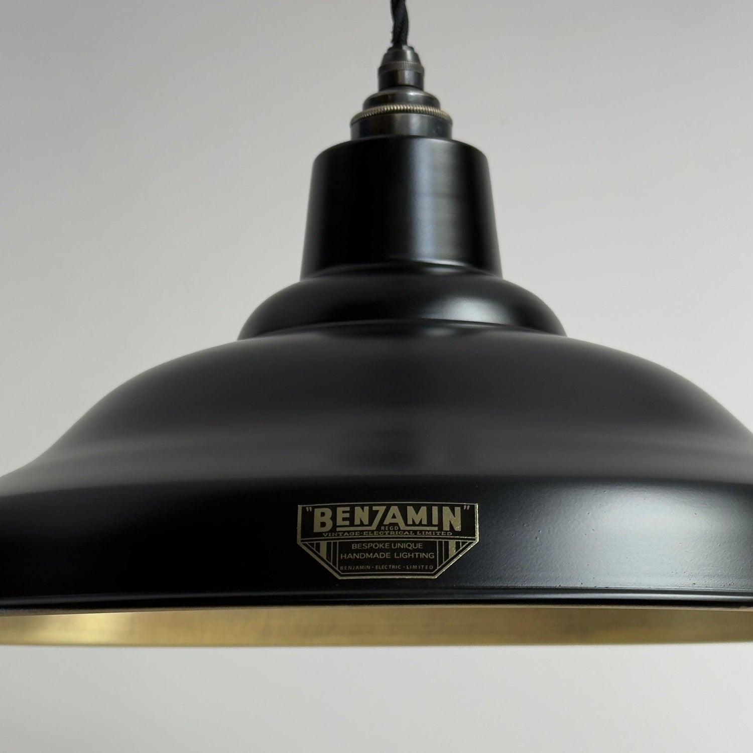 Bawsey - Matt Black & Antique Brass Lampshade Pendant Ceiling Light - 16 Inch