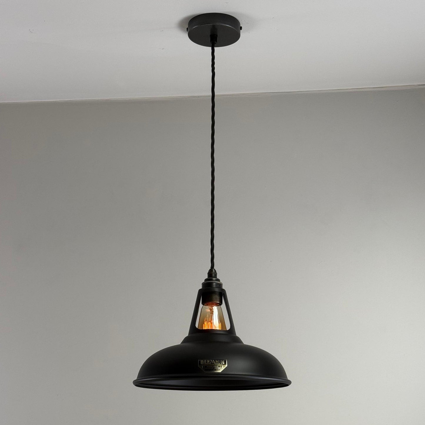 Cawston - Matt Black Lampshade Slotted Design Pendant Ceiling Light - 11 Inch