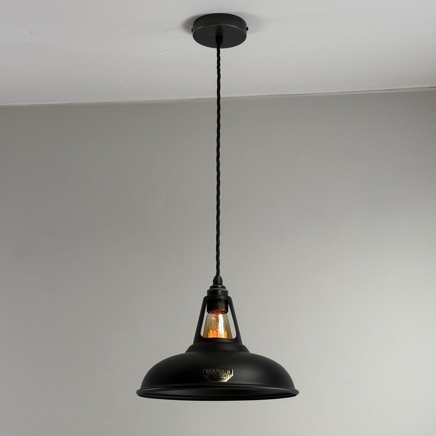 Cawston - Matt Black Lampshade Slotted Design Pendant Ceiling Light - 11 Inch