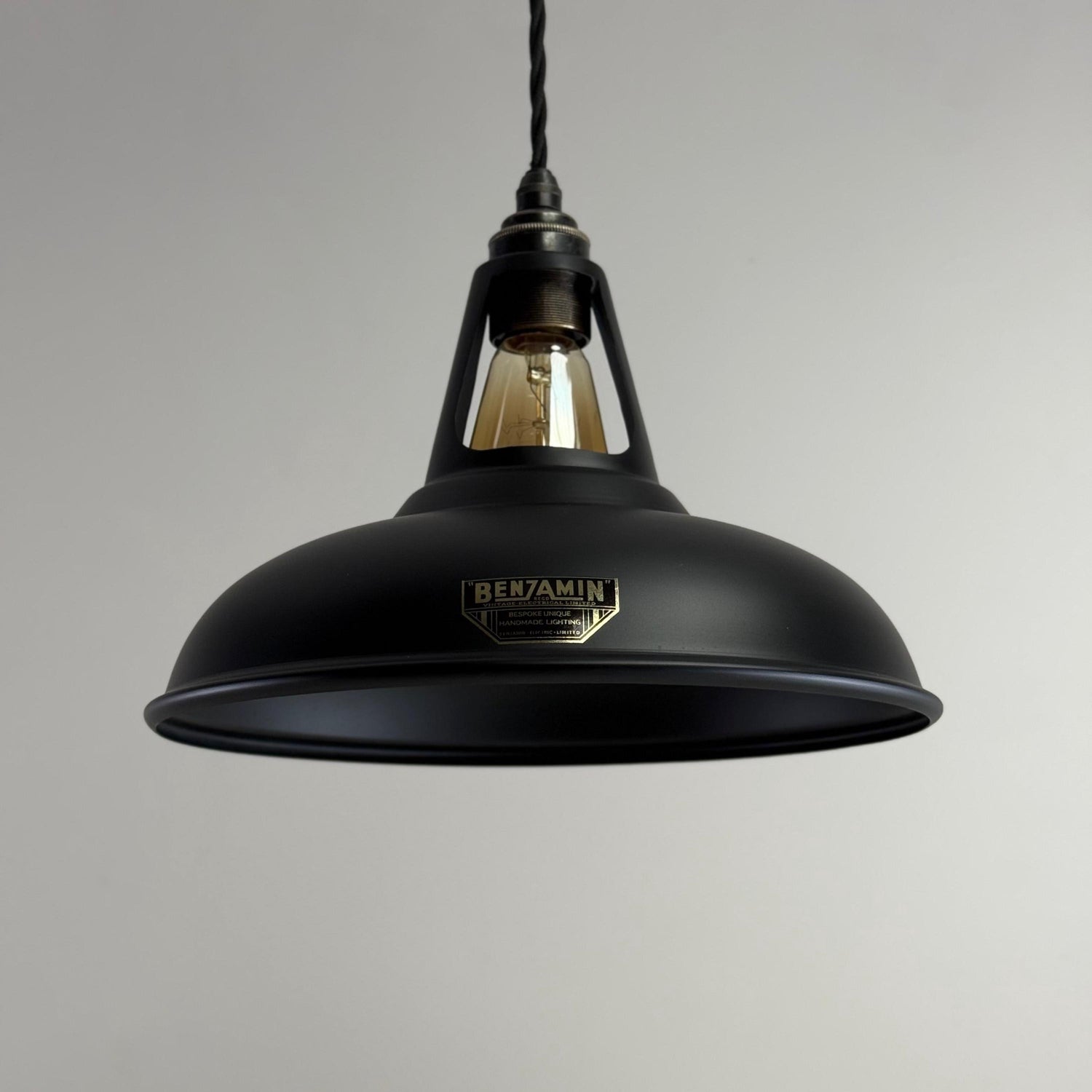 Cawston - Matt Black Lampshade Slotted Design Pendant Ceiling Light - 11 Inch