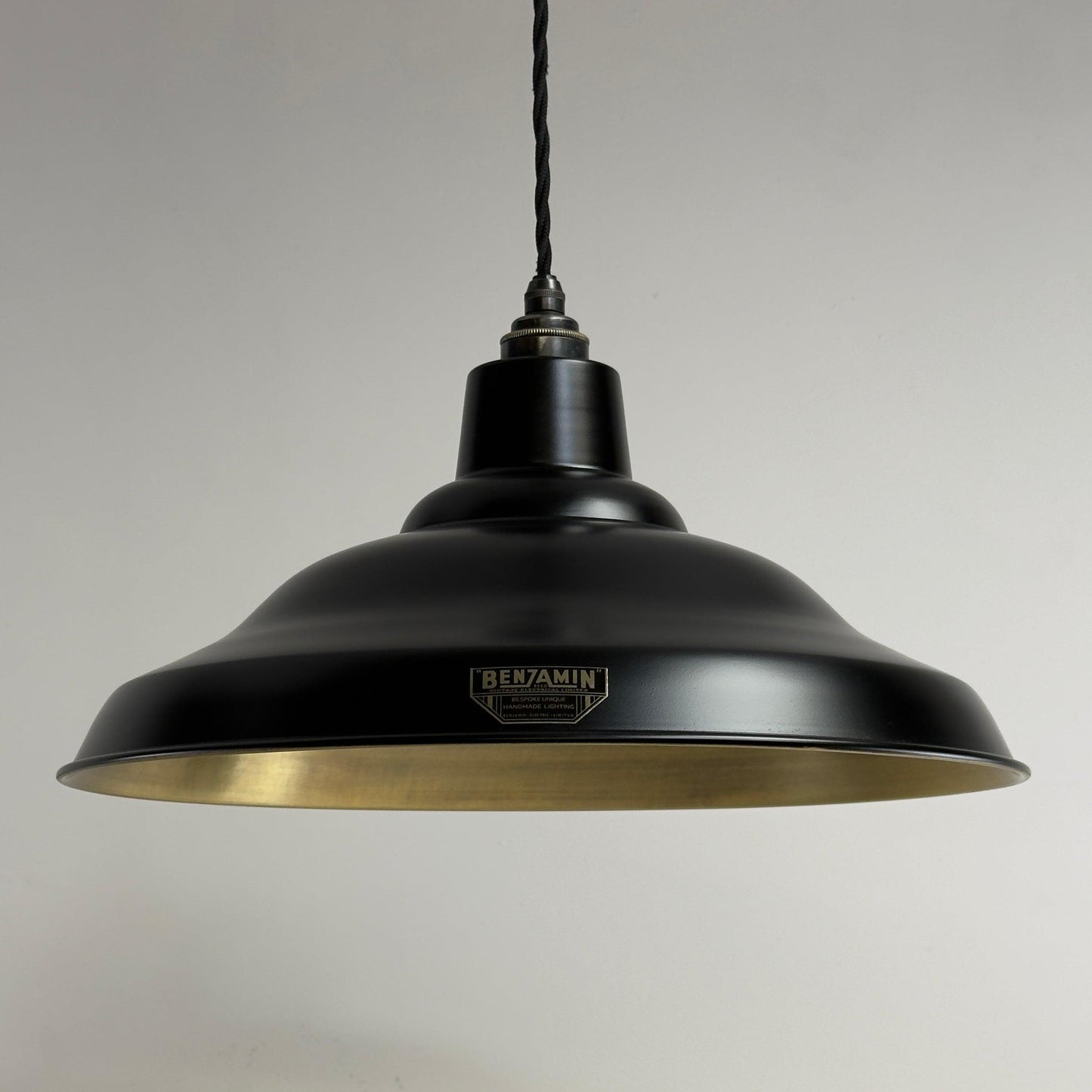 Bawsey - Matt Black & Antique Brass Lampshade Pendant Ceiling Light - 16 Inch