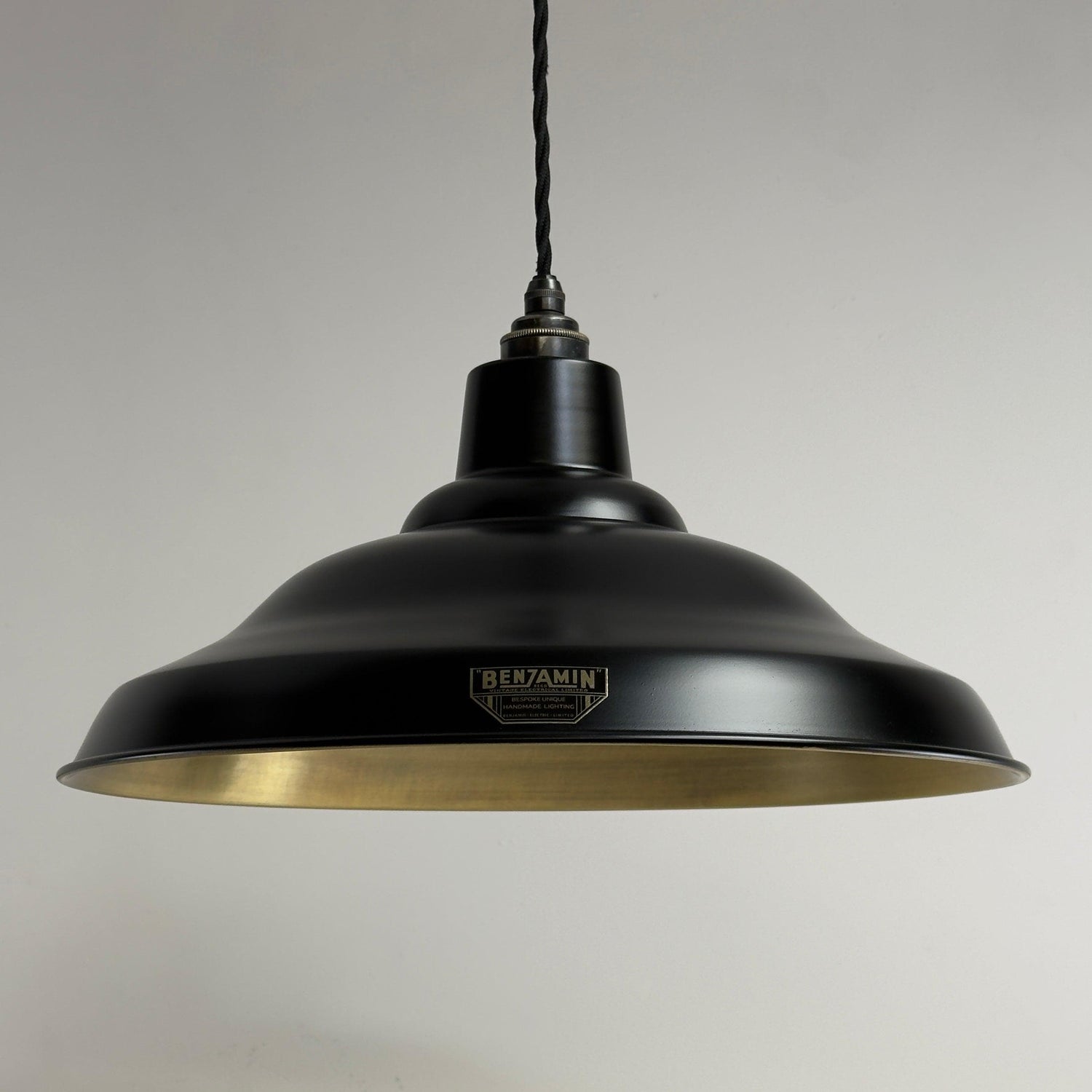 Bawsey - Matt Black & Antique Brass Lampshade Pendant Ceiling Light - 16 Inch
