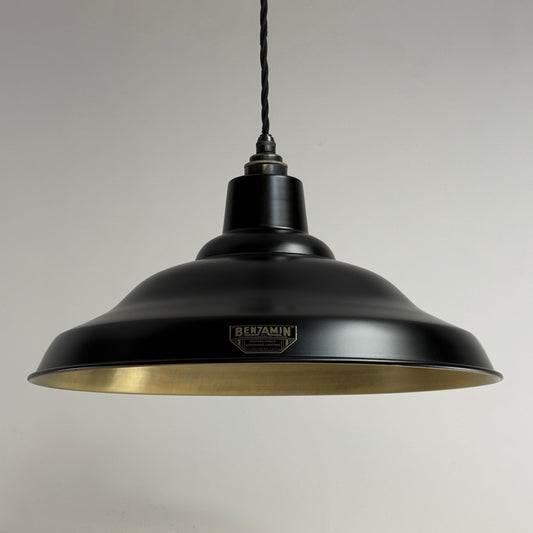 Bawsey - Matt Black & Antique Brass Lampshade Pendant Ceiling Light - 16 Inch