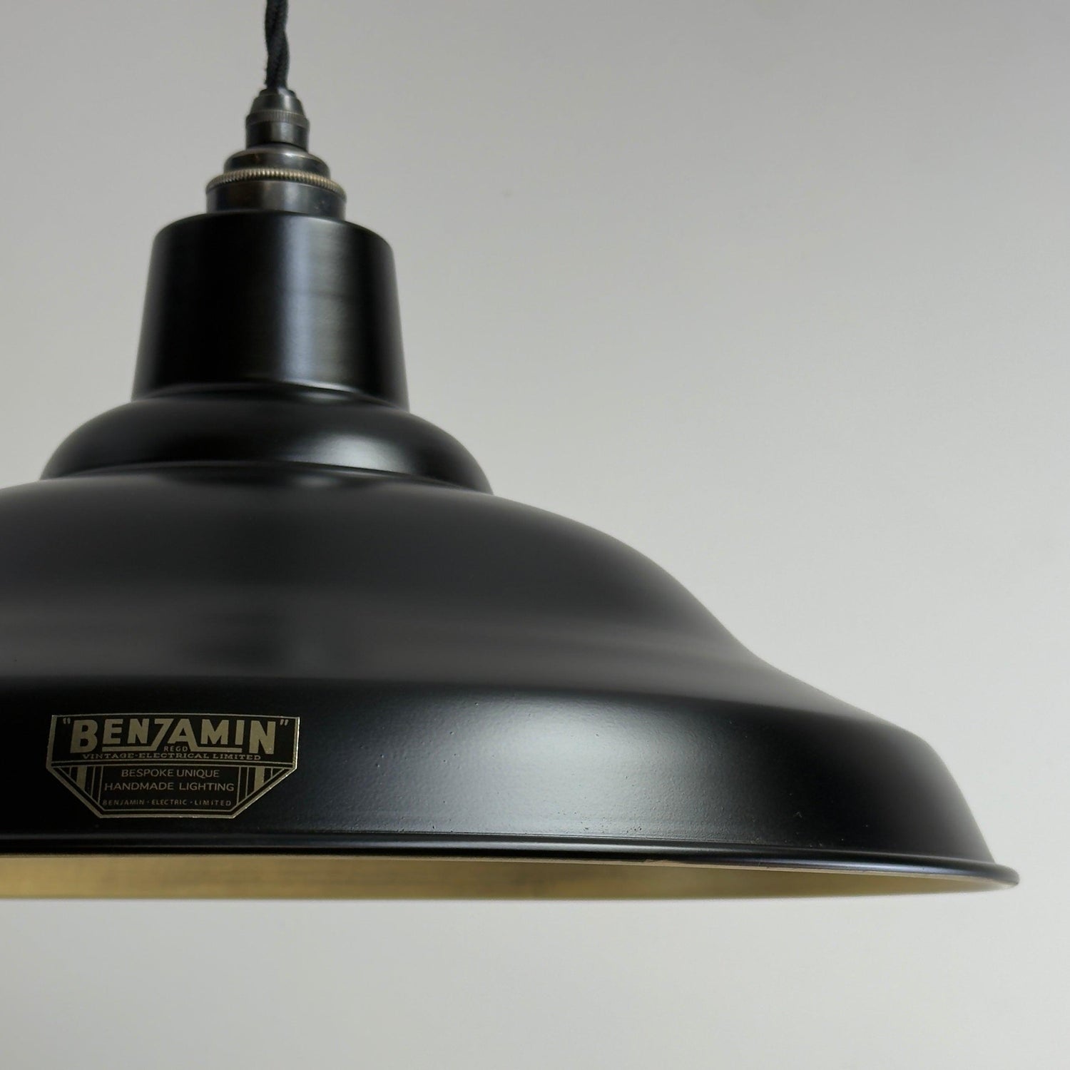 Bawsey - Matt Black & Antique Brass Lampshade Pendant Ceiling Light - 16 Inch