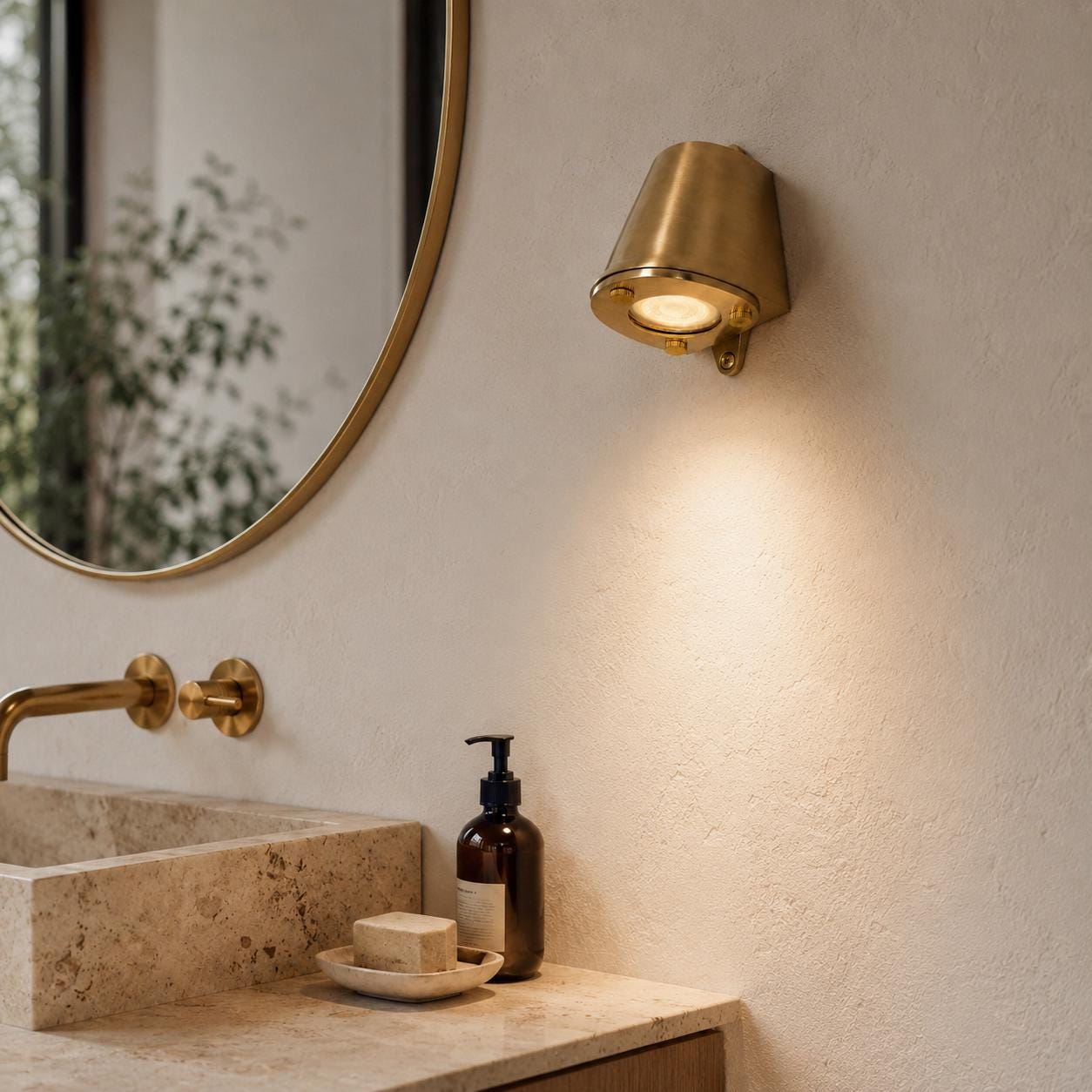 Holt Solid Raw Brass Outdoor Wall Light - IP54