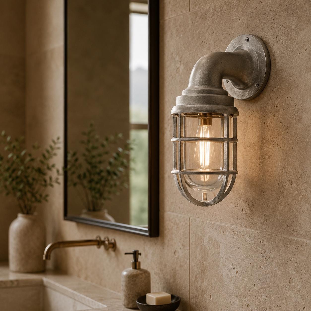 Beachamwell Raw Cast Swan Neck Wall Light - IP65