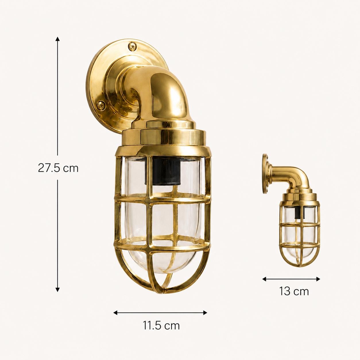 Beachamwell Solid Brass Caged Swan Neck Wall Light - IP65