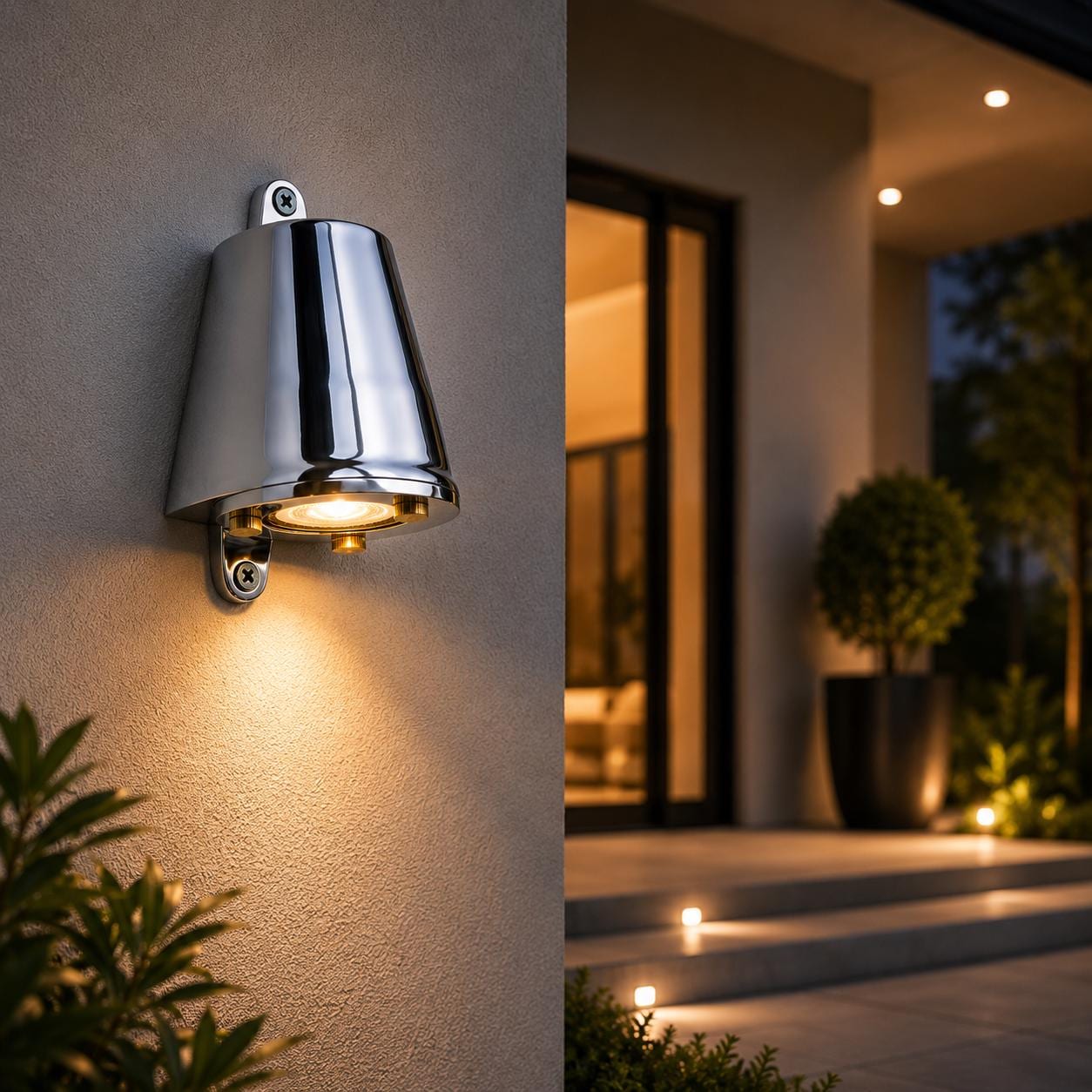 Holt Polished Aluminium Mast Down Outdoor Wall Light - IP54