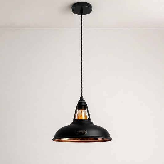 Cawston Matt Black & Polished Copper Coolicon Lampshade Pendant Light - 11 Inch