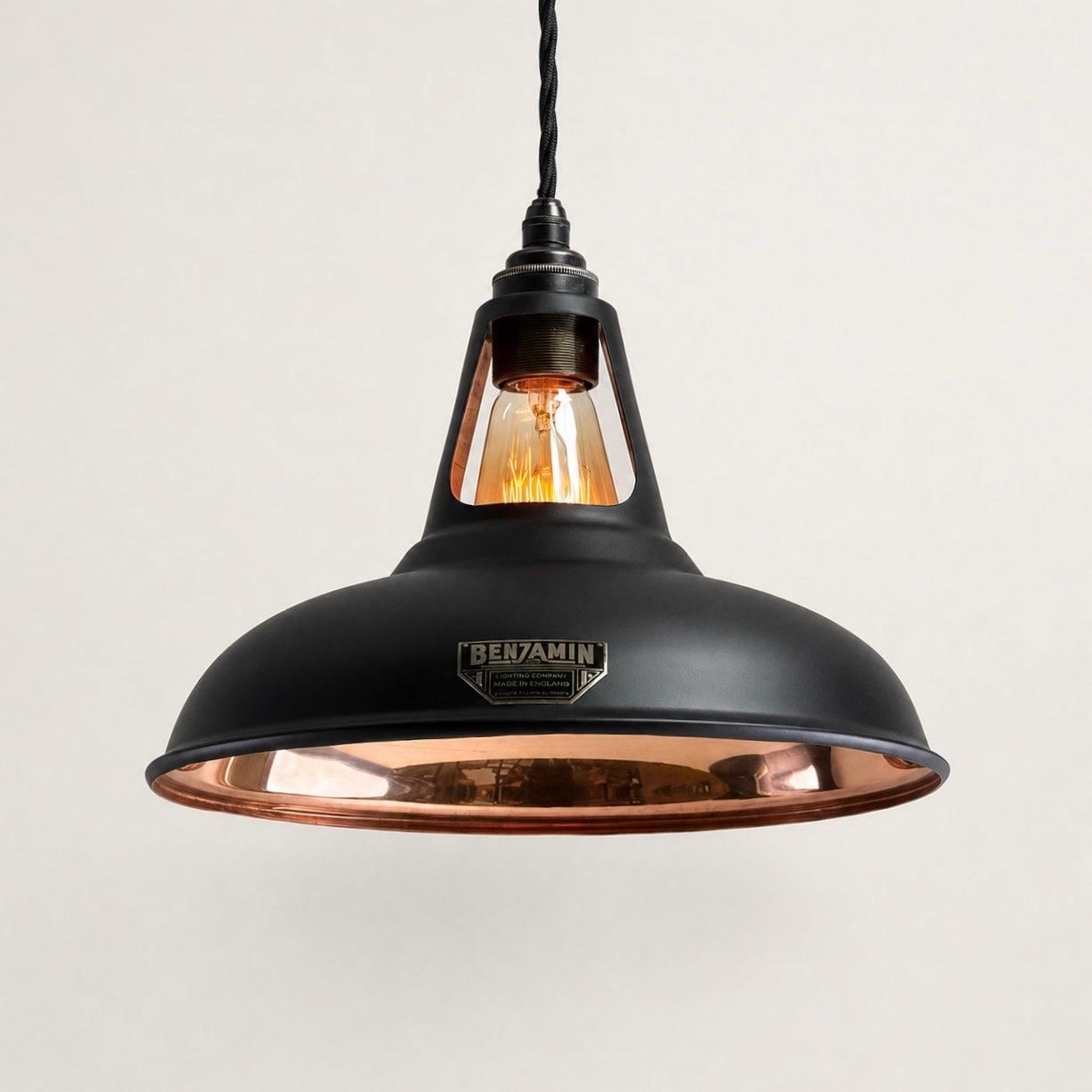 Cawston Matt Black & Polished Copper Coolicon Lampshade Pendant Light - 11 Inch