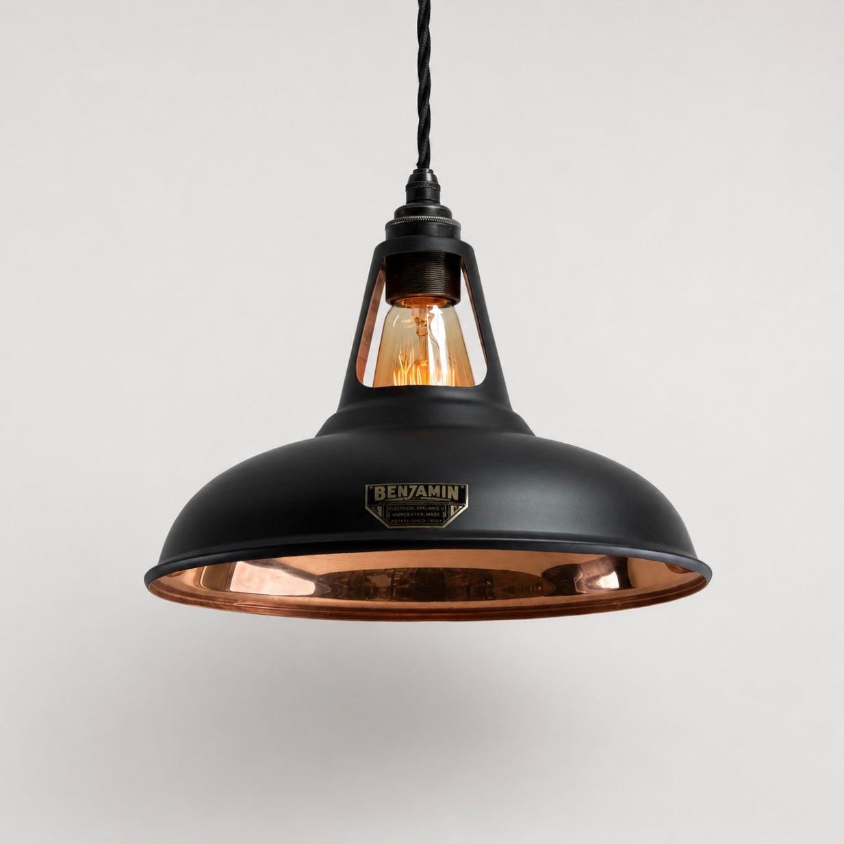 Cawston Matt Black & Polished Copper Coolicon Lampshade Pendant Light - 11 Inch
