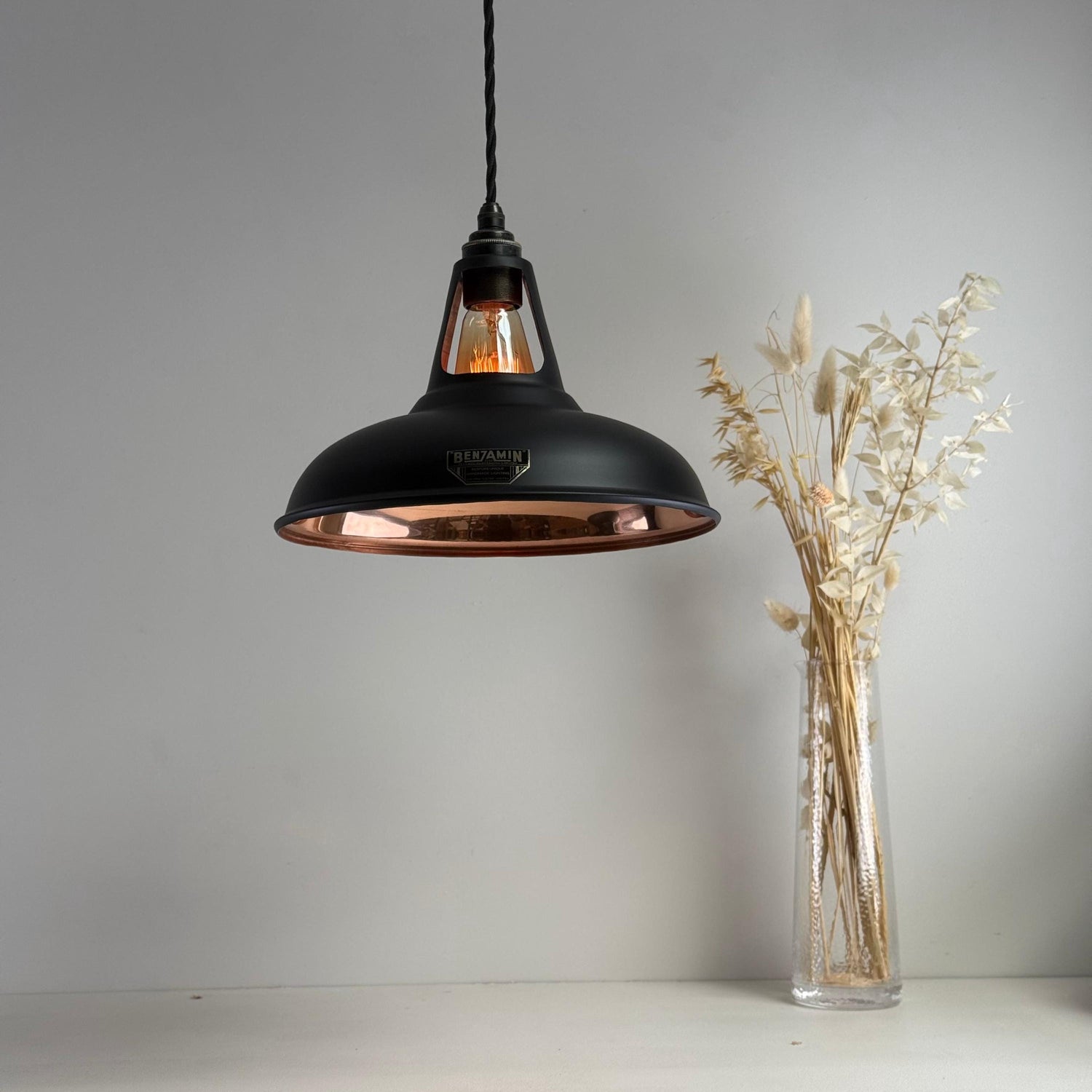 Cawston Matt Black & Polished Copper Coolicon Lampshade Pendant Light - 11 Inch