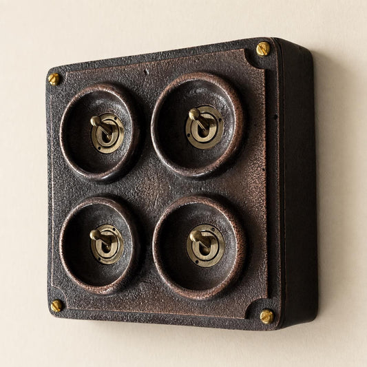 4 Gang 2 Way Antique Copper Metal Surface Mounting Conduit Light Switch