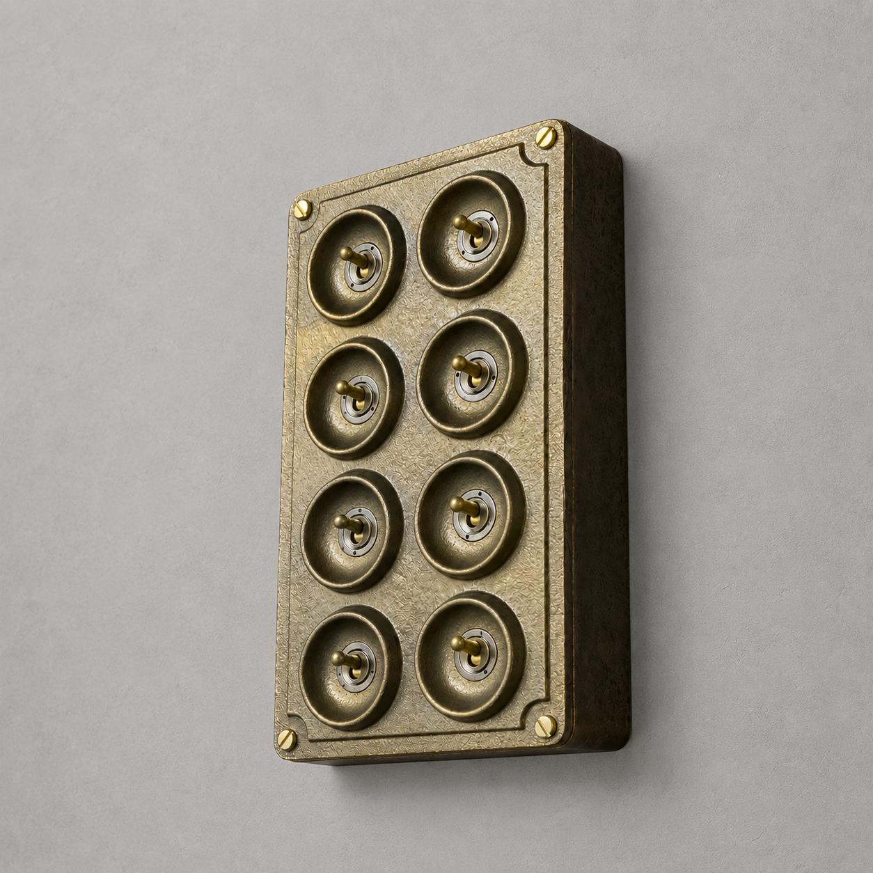 8 Gang 2 Way Antique Brass Cast Metal Toggle Light Switch
