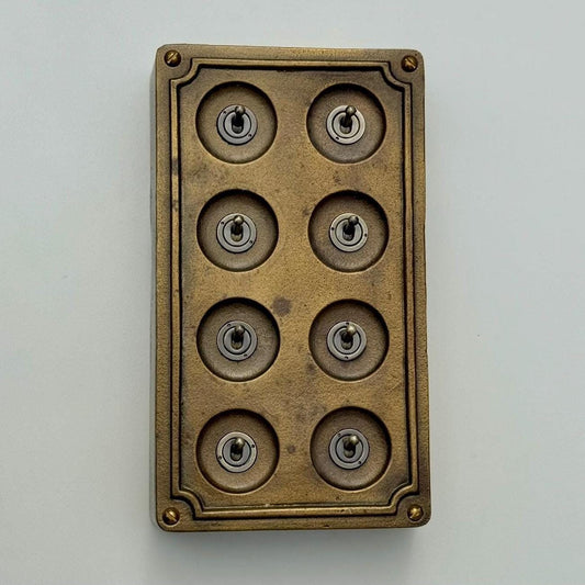 8 Gang 2 Way Bronze Solid Cast Metal Conduit Light Switch Industrial - Vintage Crabtree