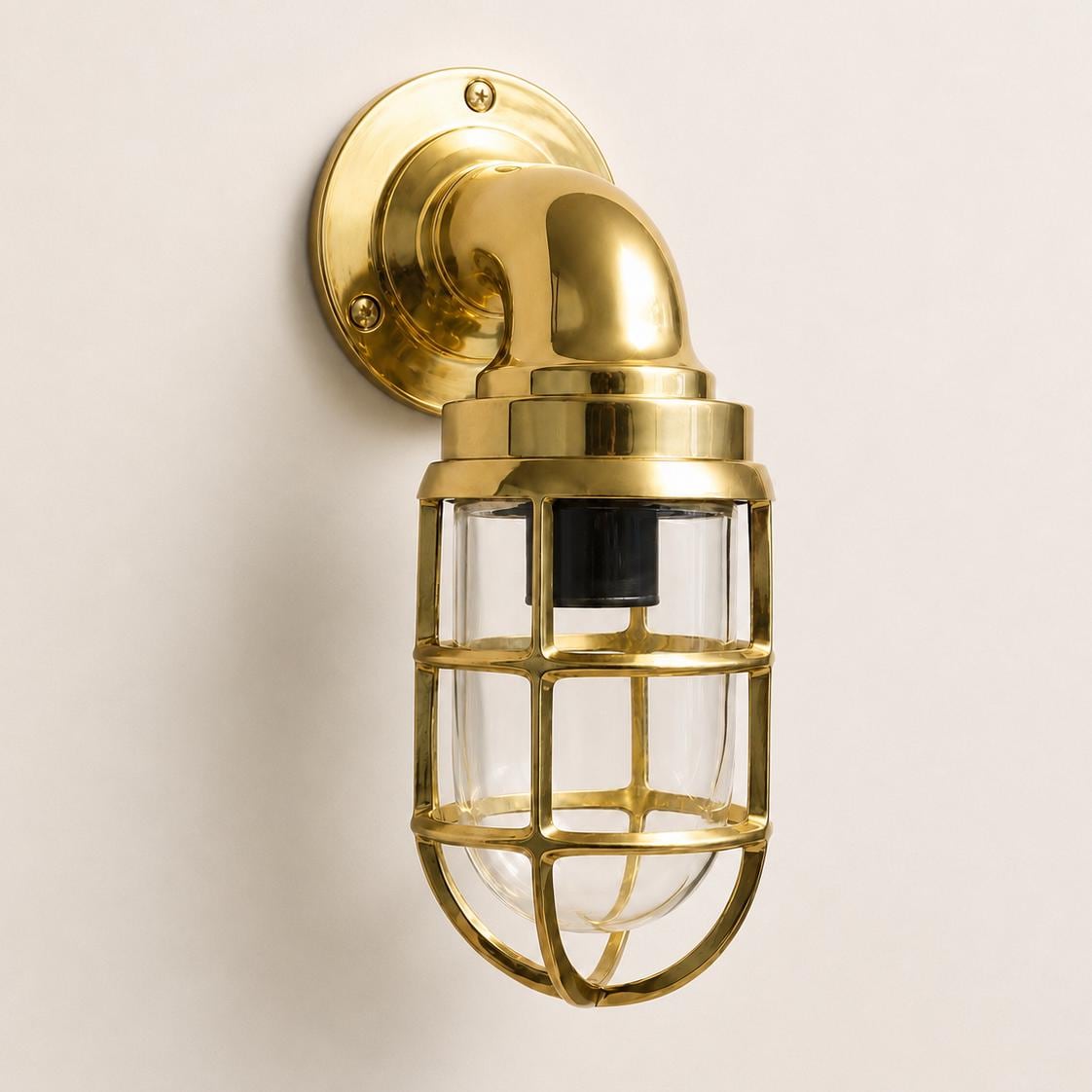 Beachamwell Solid Brass Caged Swan Neck Wall Light - IP65