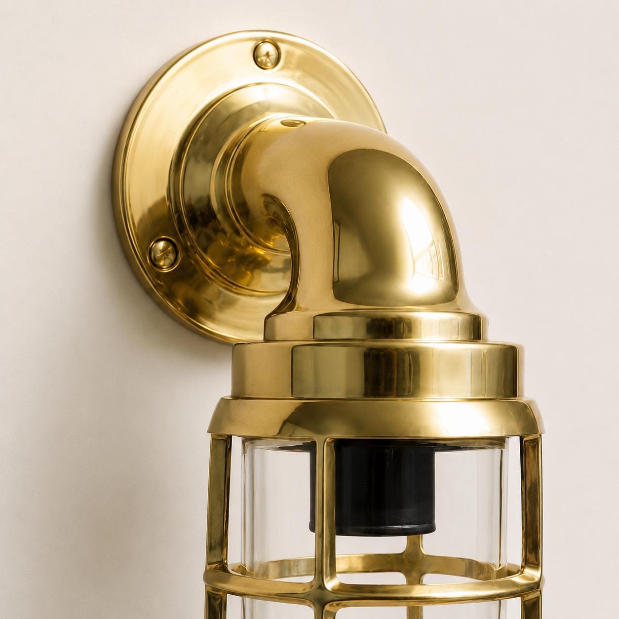 Beachamwell Solid Brass Caged Swan Neck Wall Light - IP65