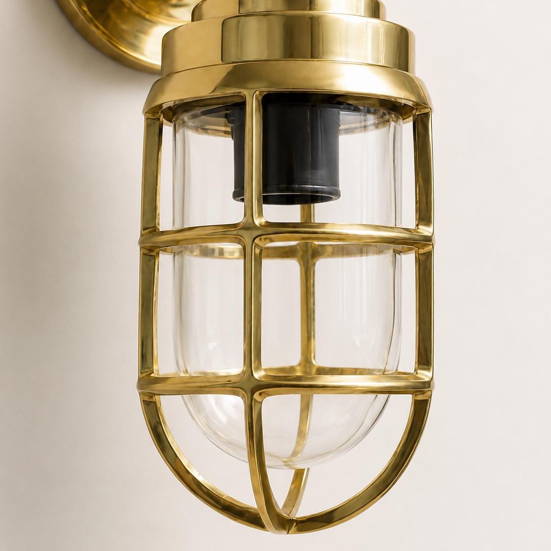 Beachamwell Solid Brass Caged Swan Neck Wall Light - IP65