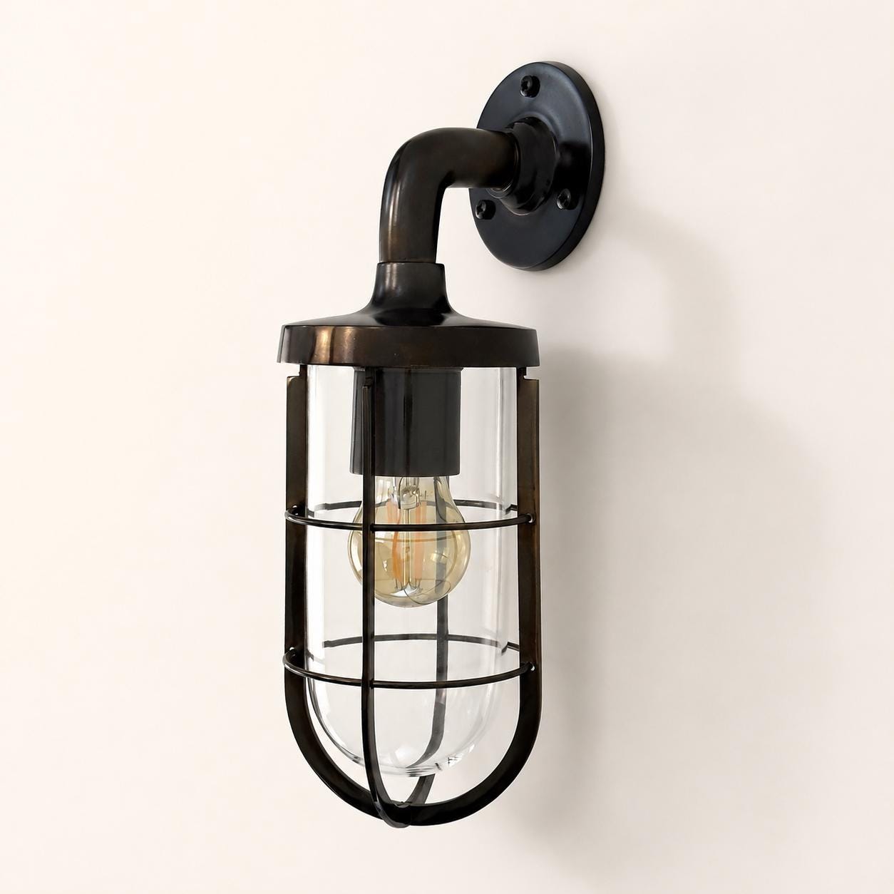 Runton Solid Brass Aged Bronze Swan Neck Wall Light - IP54
