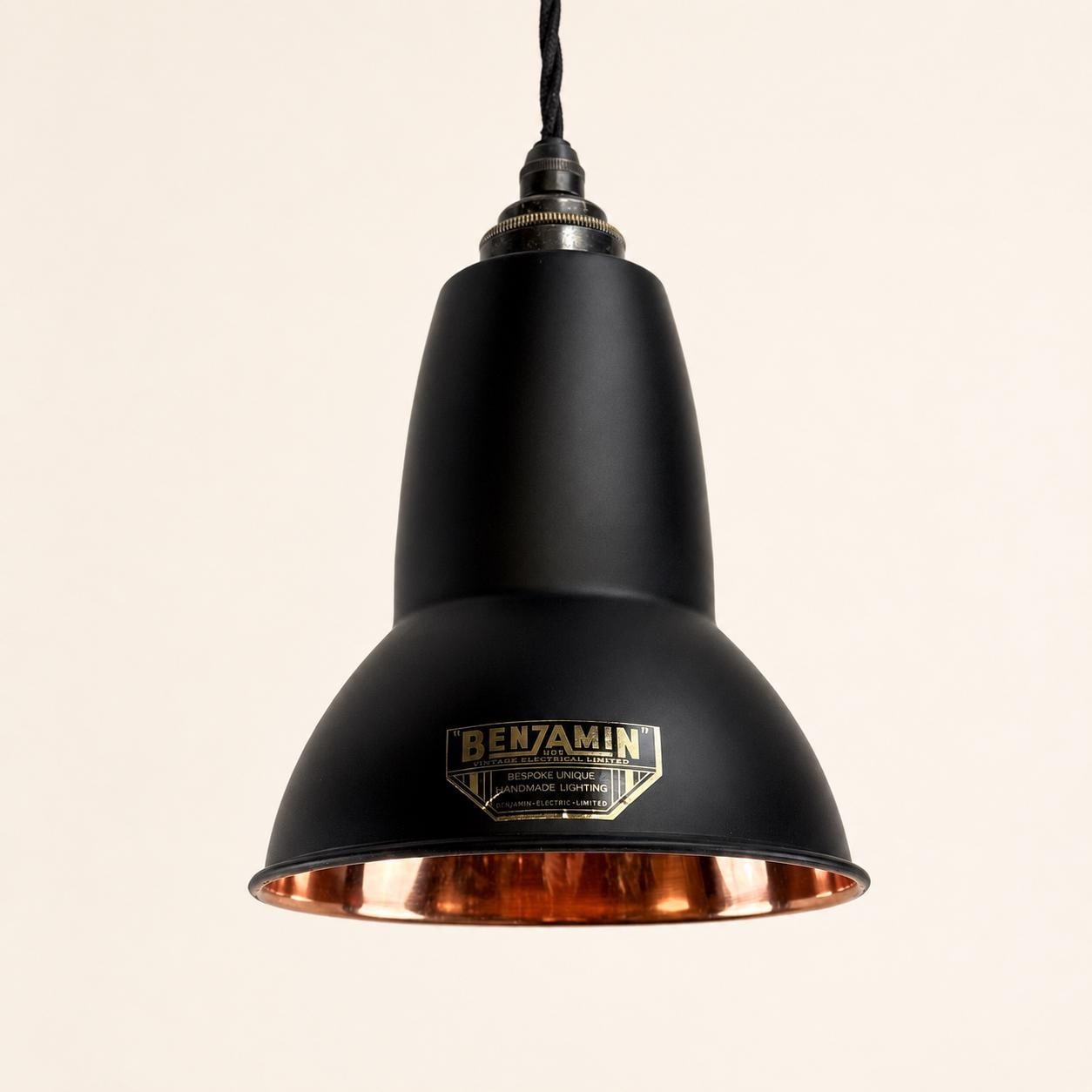 Alby Matt Black & Solid Copper Lampshade Pendant Set Light - 6 Inch