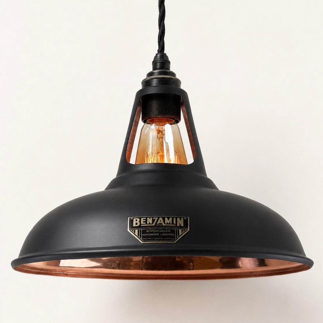 Cawston Matt Black & Polished Copper Coolicon Lampshade Pendant Light - 11 Inch