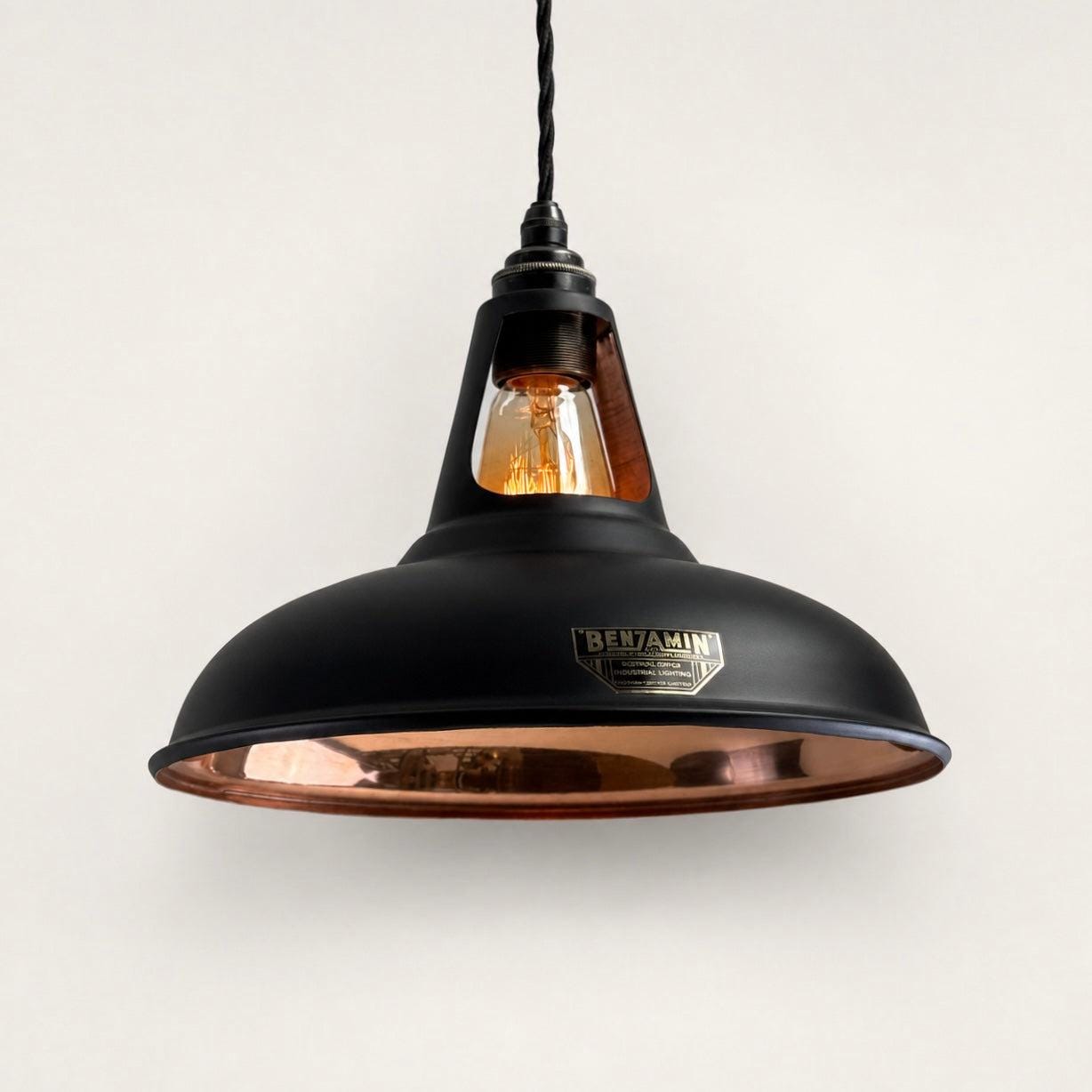 Cawston Matt Black & Polished Copper Coolicon Lampshade Pendant Light - 11 Inch