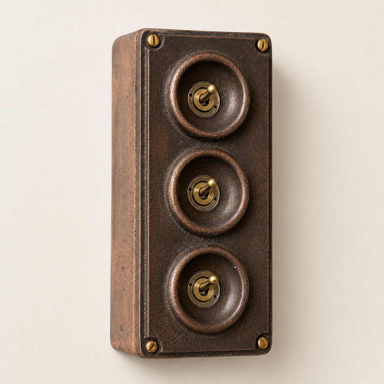 3 Gang Antique Copper Metal Conduit Light Switch Industrial 2 Way