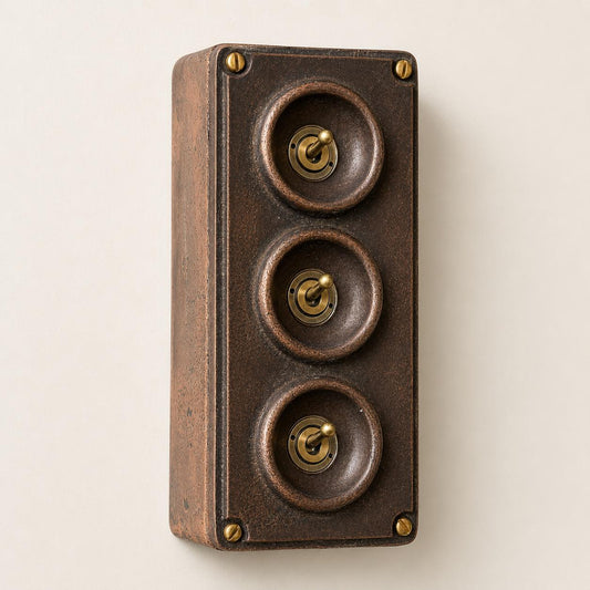 3 Gang Antique Copper Metal Conduit Light Switch Industrial 2 Way