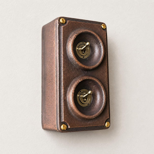 Double 2 Gang Antique Copper Metal Surface Mounting Conduit Light Switch