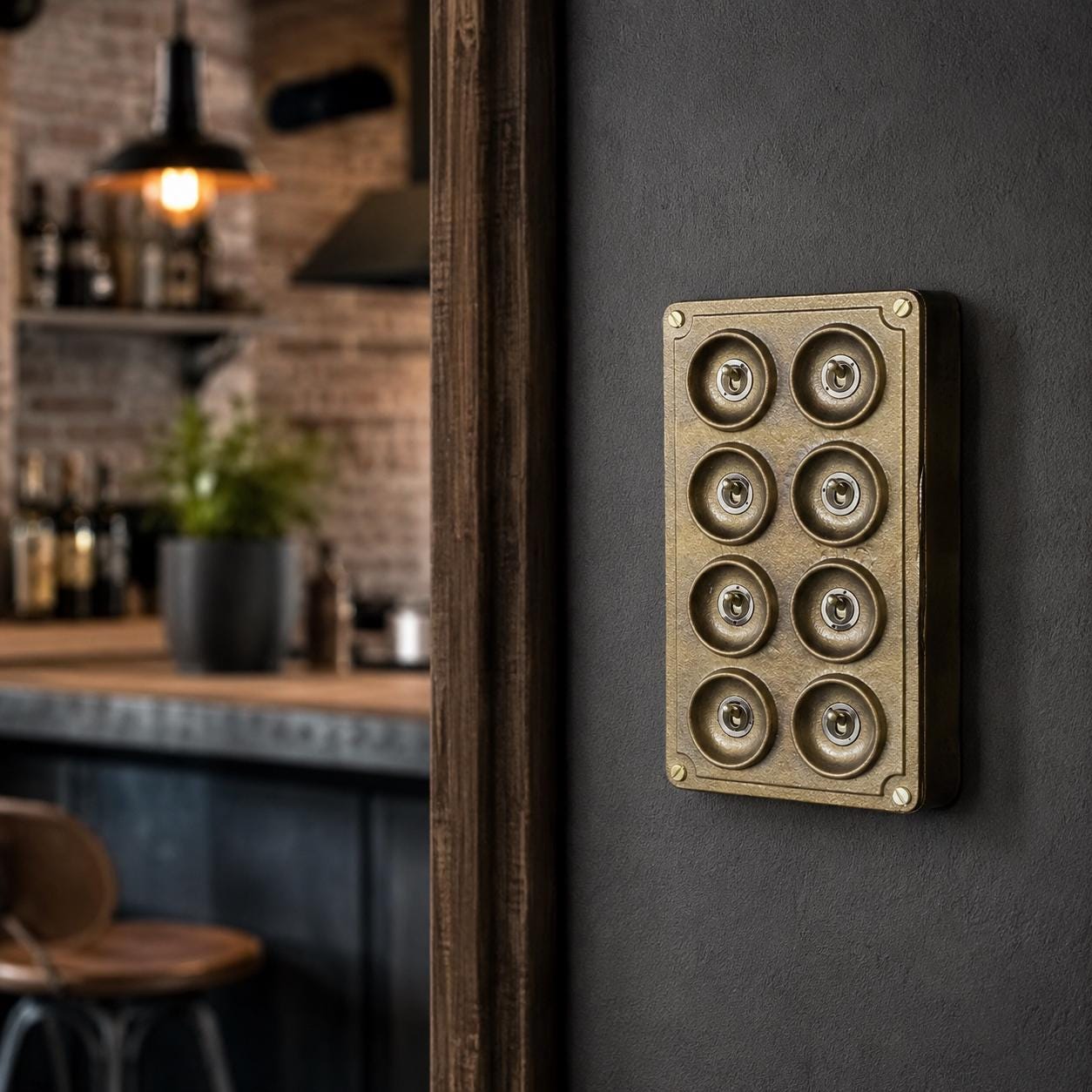 8 Gang 2 Way Antique Brass Cast Metal Toggle Light Switch