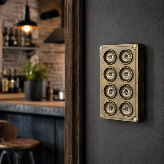 8 Gang 2 Way Antique Brass Cast Metal Toggle Light Switch