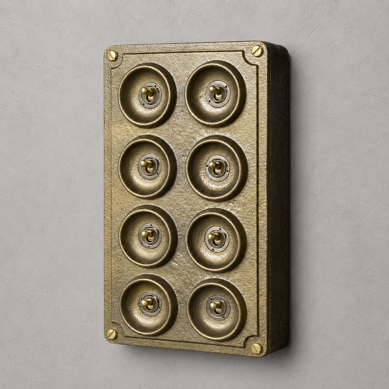 8 Gang 2 Way Antique Brass Cast Metal Toggle Light Switch
