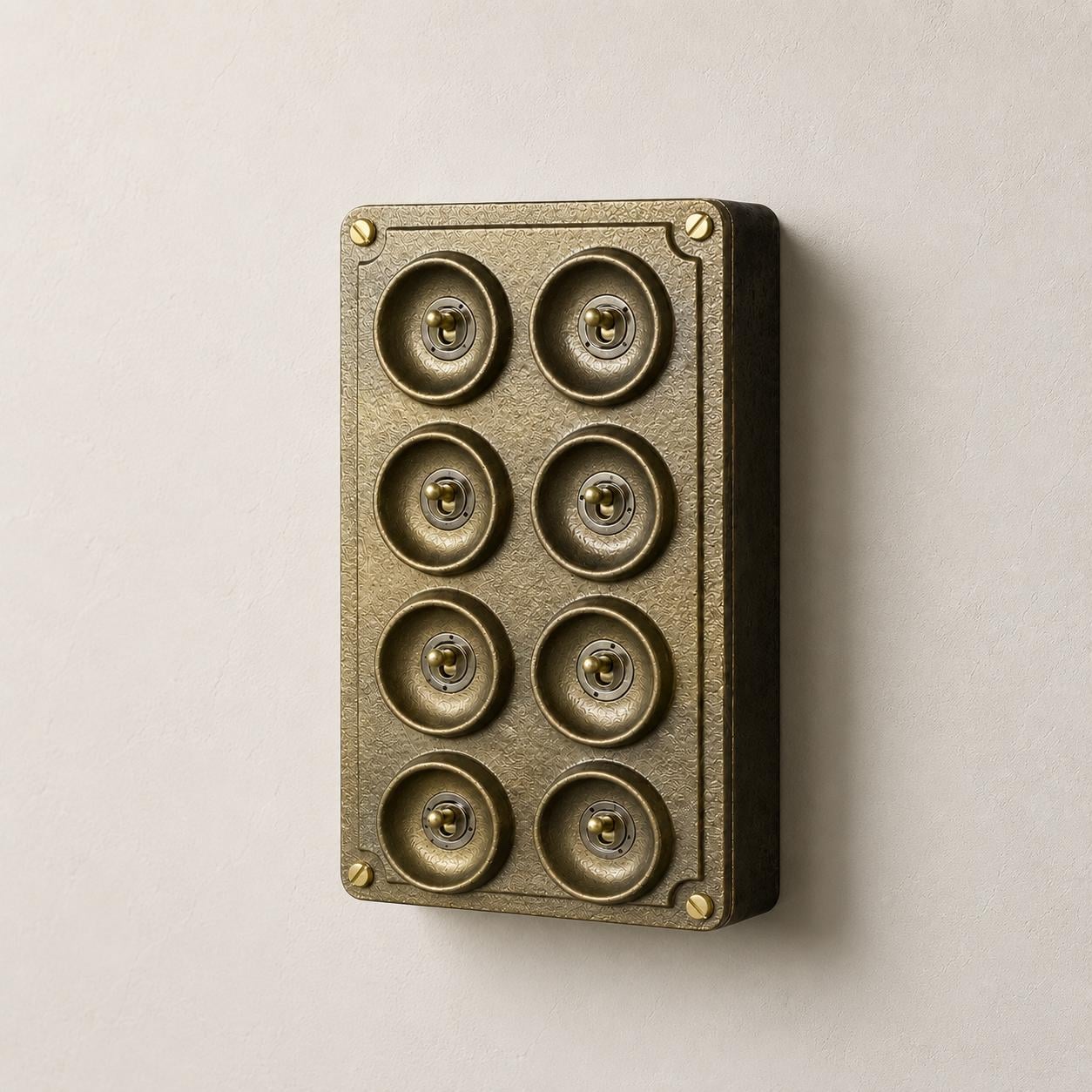8 Gang 2 Way Antique Brass Cast Metal Toggle Light Switch