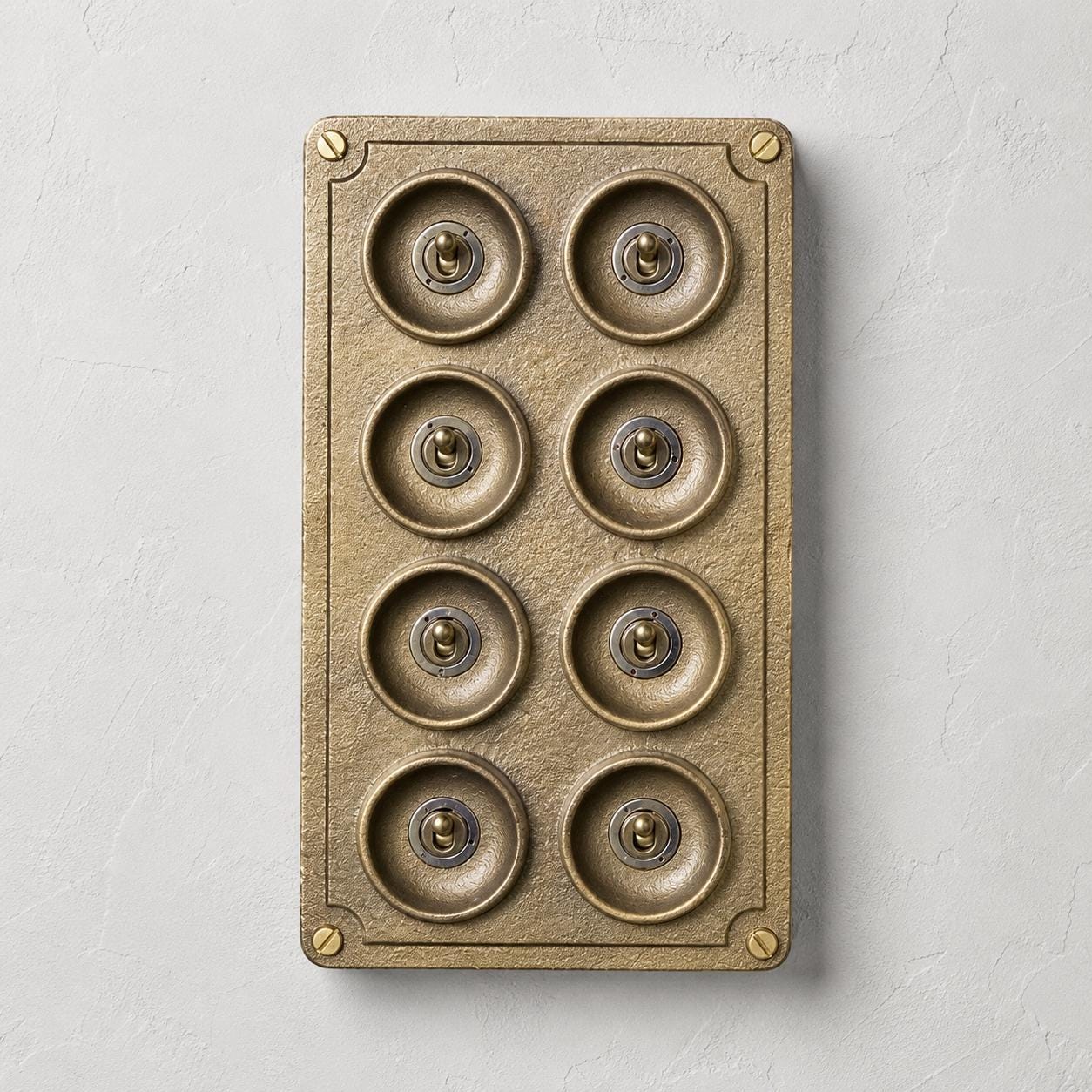 8 Gang 2 Way Antique Brass Cast Metal Toggle Light Switch