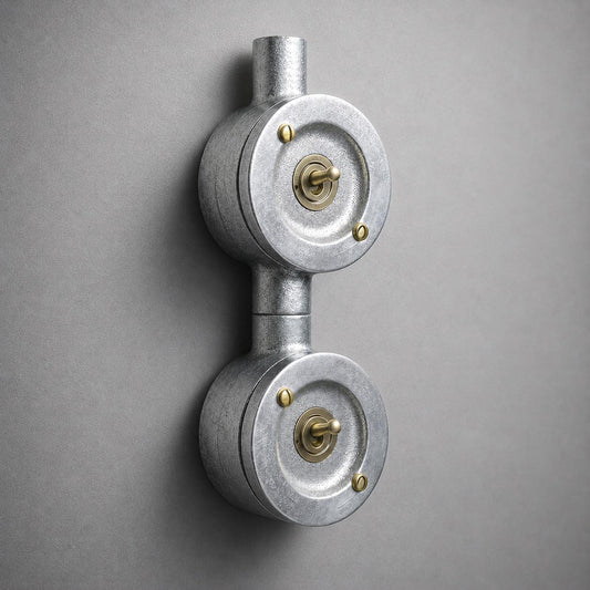 Double Gang Solid Cast Conduit Light Switch | 2 Way Industrial Vintage Style