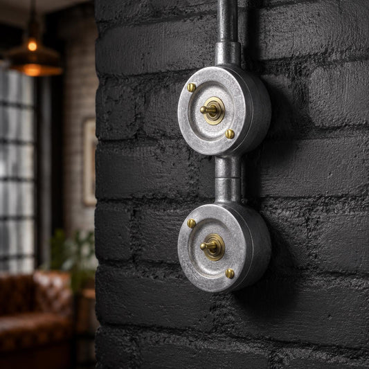 Double Gang Solid Cast Conduit Light Switch | 2 Way Industrial Vintage Style
