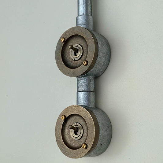 Double Gang Solid Cast Conduit Metal Light Switch Industrial 2 Way - Vintage Crabtree