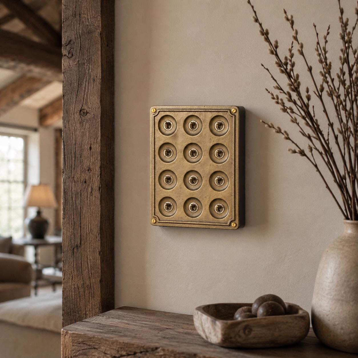 12 Gang 2 Way Bronze Cast Metal Light Switch | Surface Mount Industrial Toggle