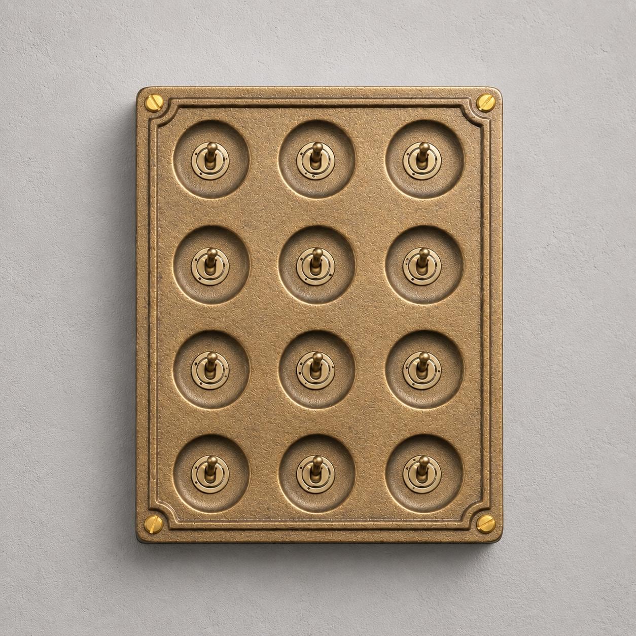 12 Gang 2 Way Bronze Cast Metal Light Switch | Surface Mount Industrial Toggle