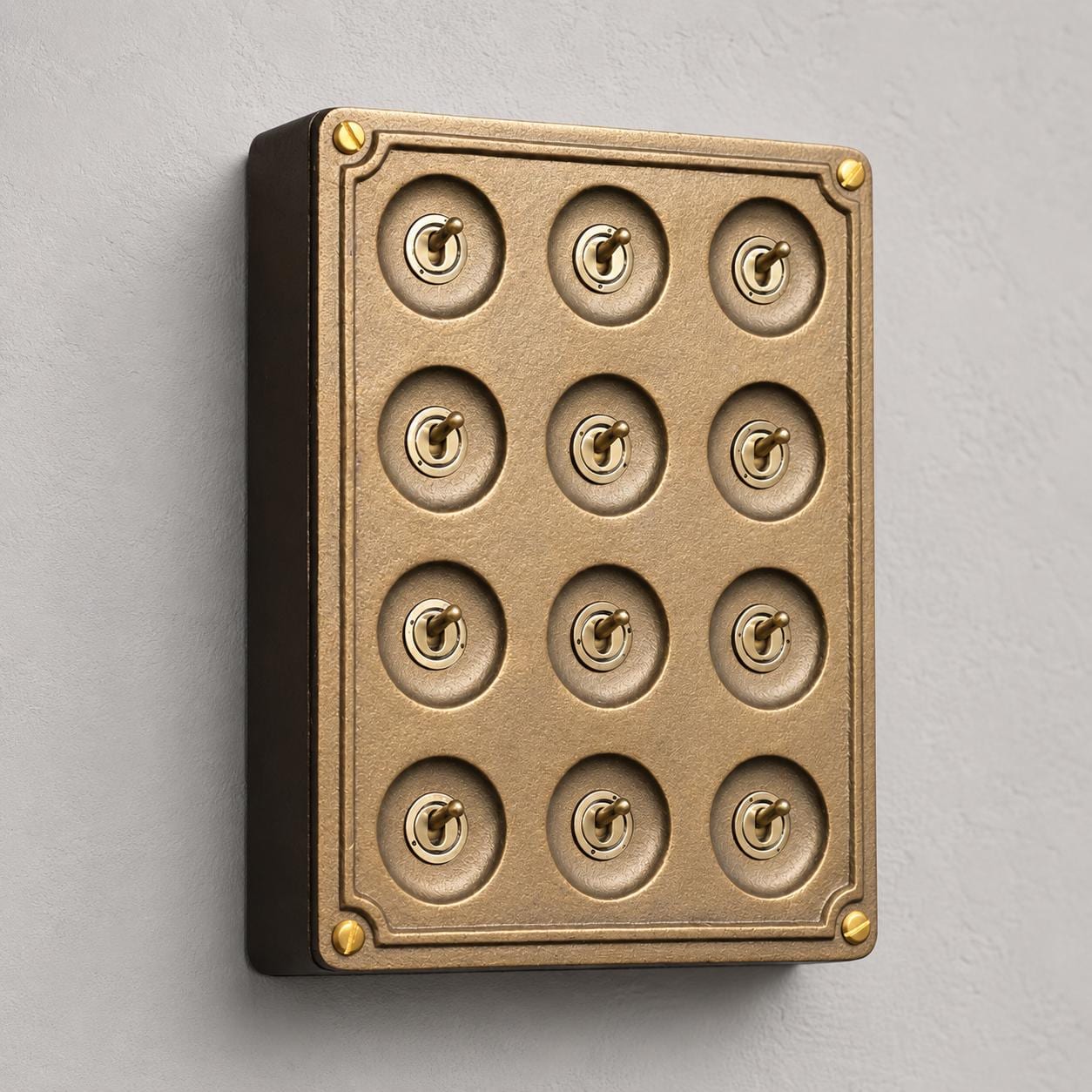 12 Gang 2 Way Bronze Cast Metal Light Switch | Surface Mount Industrial Toggle