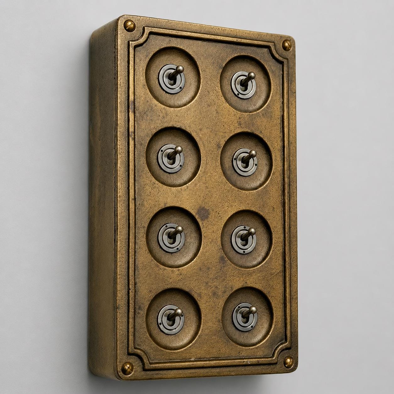 8 Gang 2 Way Antique Brass Solid Cast Metal Conduit Light Switch Industrial