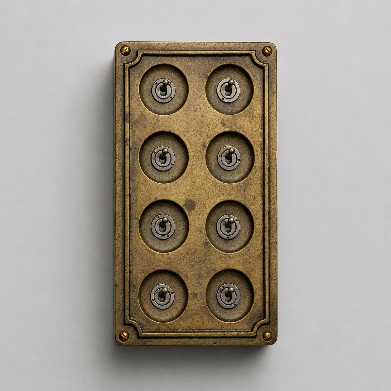 8 Gang 2 Way Antique Brass Solid Cast Metal Conduit Light Switch Industrial