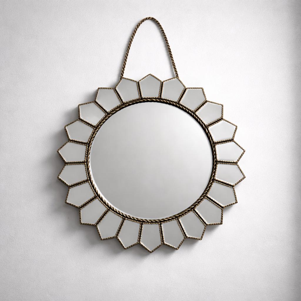Antique Gold Flower Sunburst Round Wall Mirror