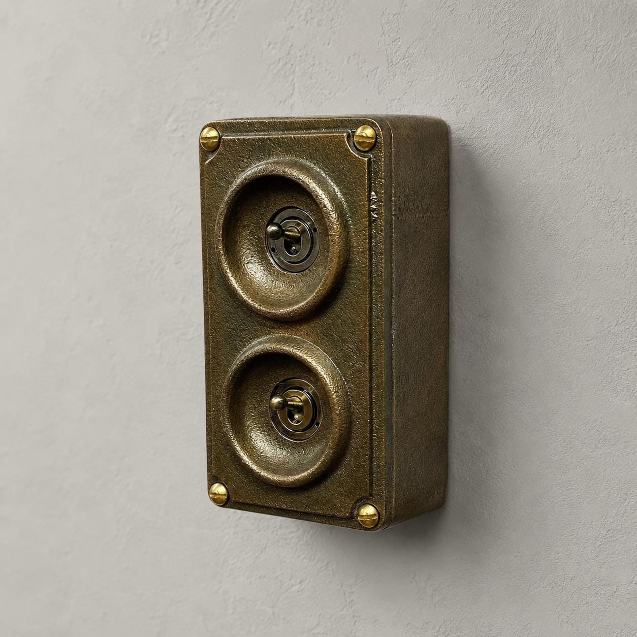 Antique Brass 2 Gang 2 Way Solid Cast Metal Conduit Light Switch Surface Mount