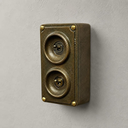 Antique Brass 2 Gang 2 Way Solid Cast Metal Conduit Light Switch Surface Mount