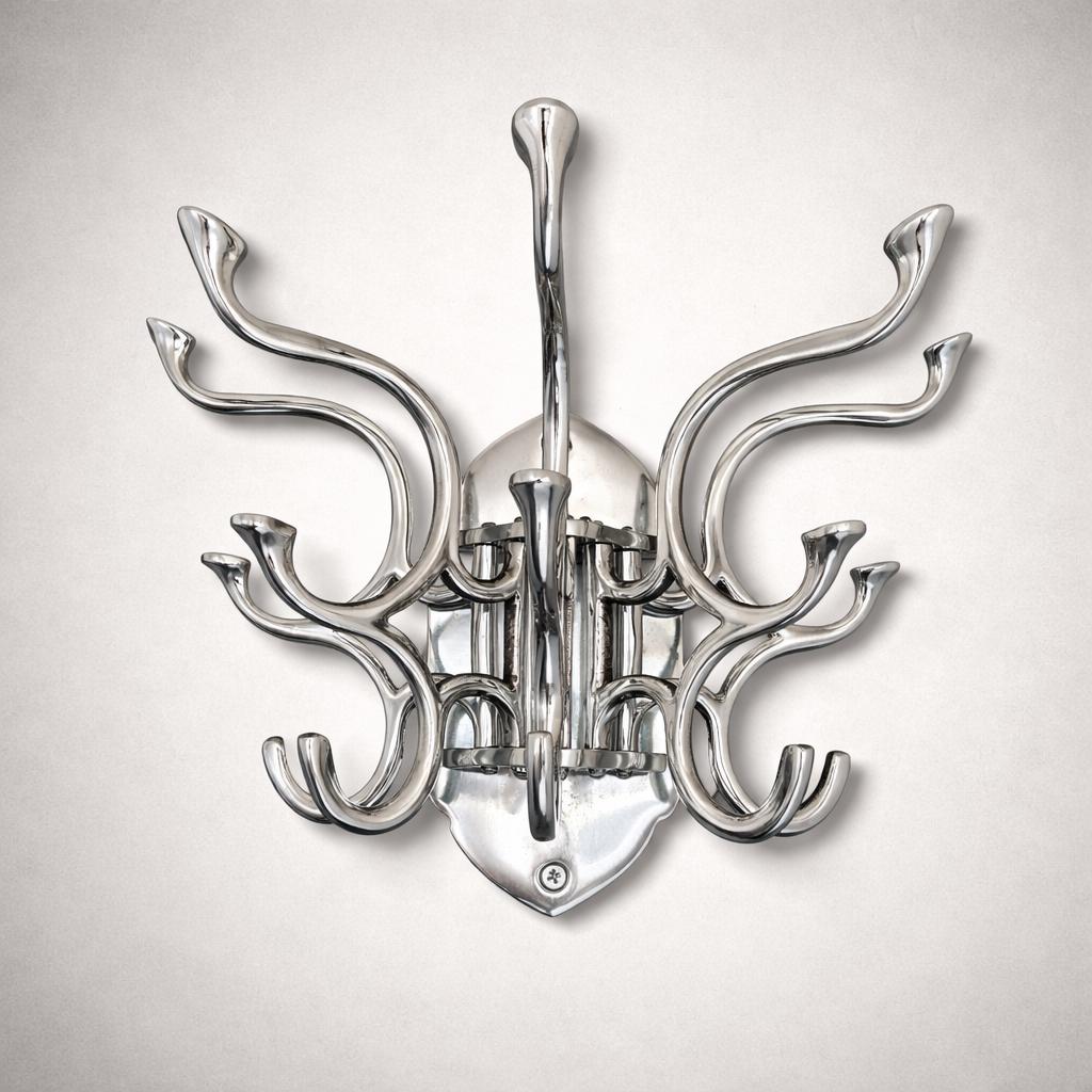 Metal Swivel Coat Rack | 5 Hook Wall Hanger | Solid Brass, Black or Chrome