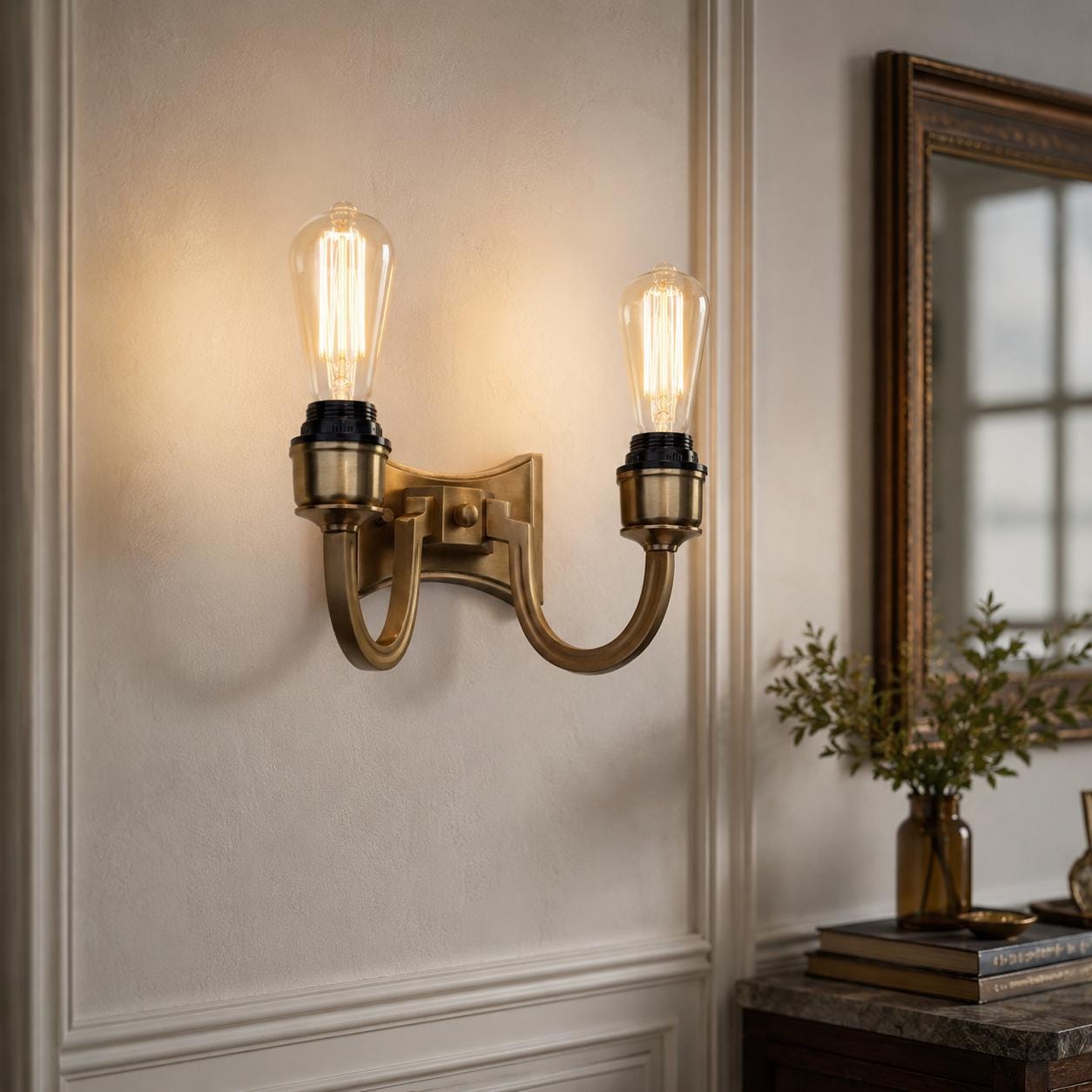 Double Antique Brass Wall Sconce Light | Twin Wall Lamp