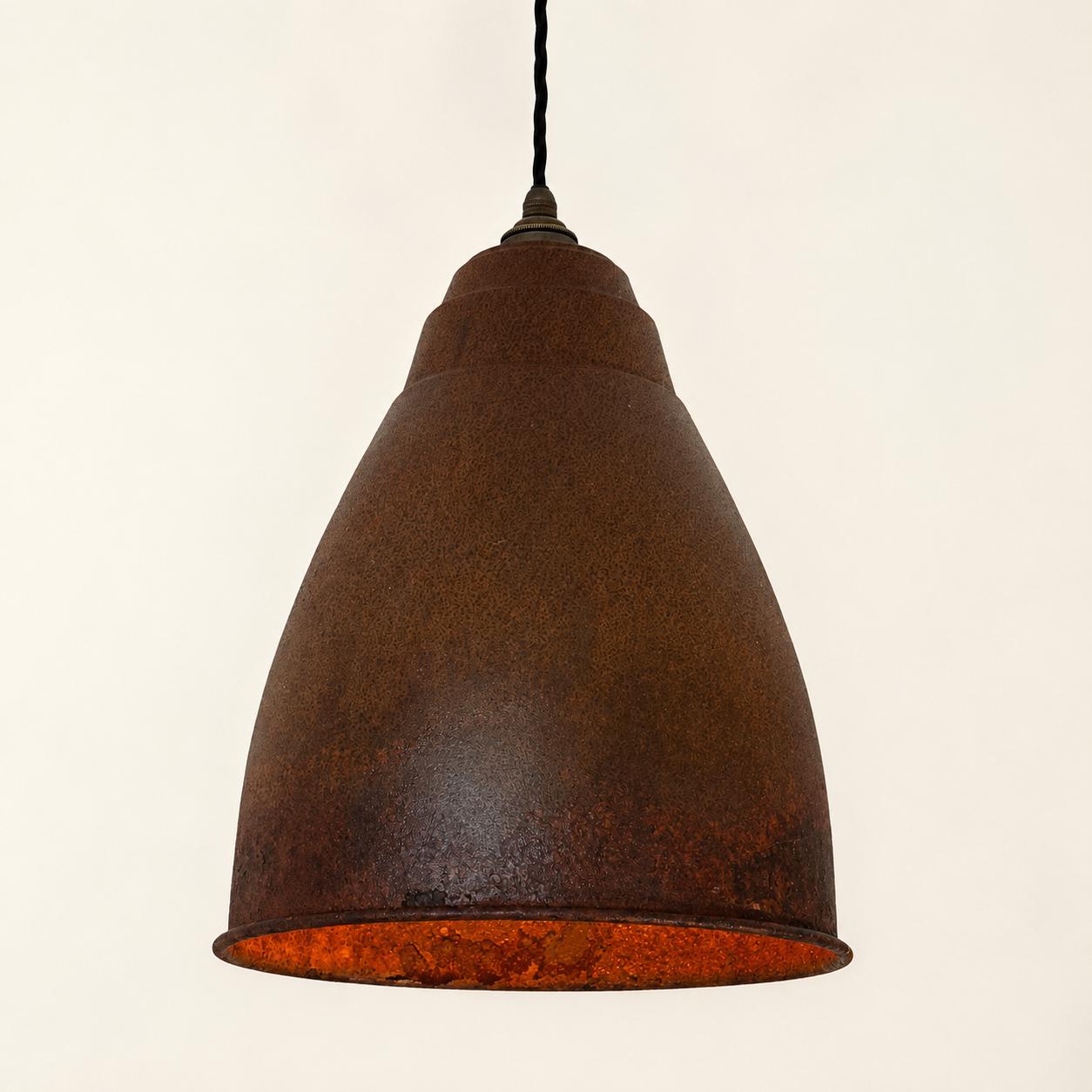 Brooke XL ~ Rusted Solid Steel Shade Pendant Set Light ~ 13 Inch