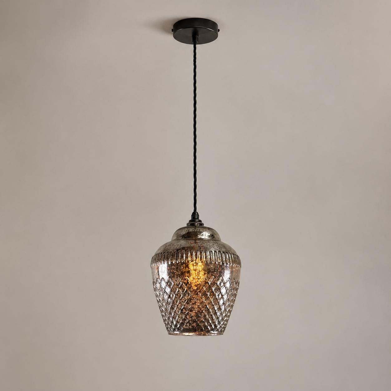 Vintage Mercury Glass Pendant Light | Diamond Cut Glass